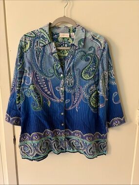 Chico's Multicolor Paisley Button-Up — Blue, Green & Purple Accents